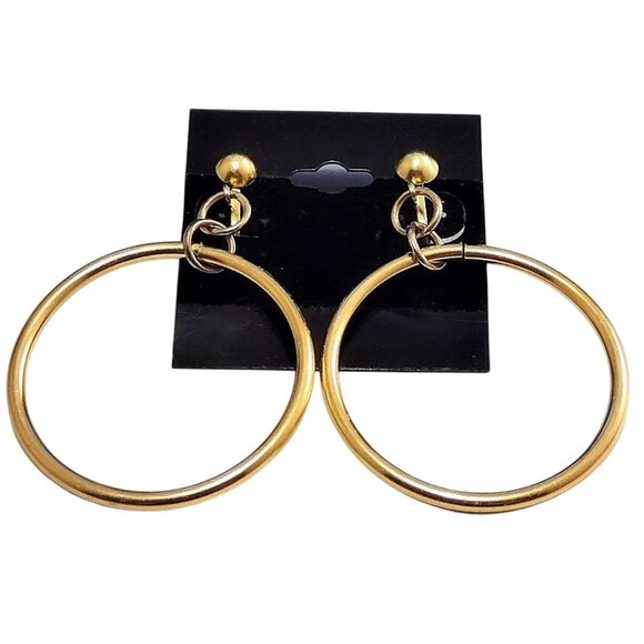 2 3/8 Inch 60mm Hoop Clip On Earrings Gold Tone - Picture 2 of 8